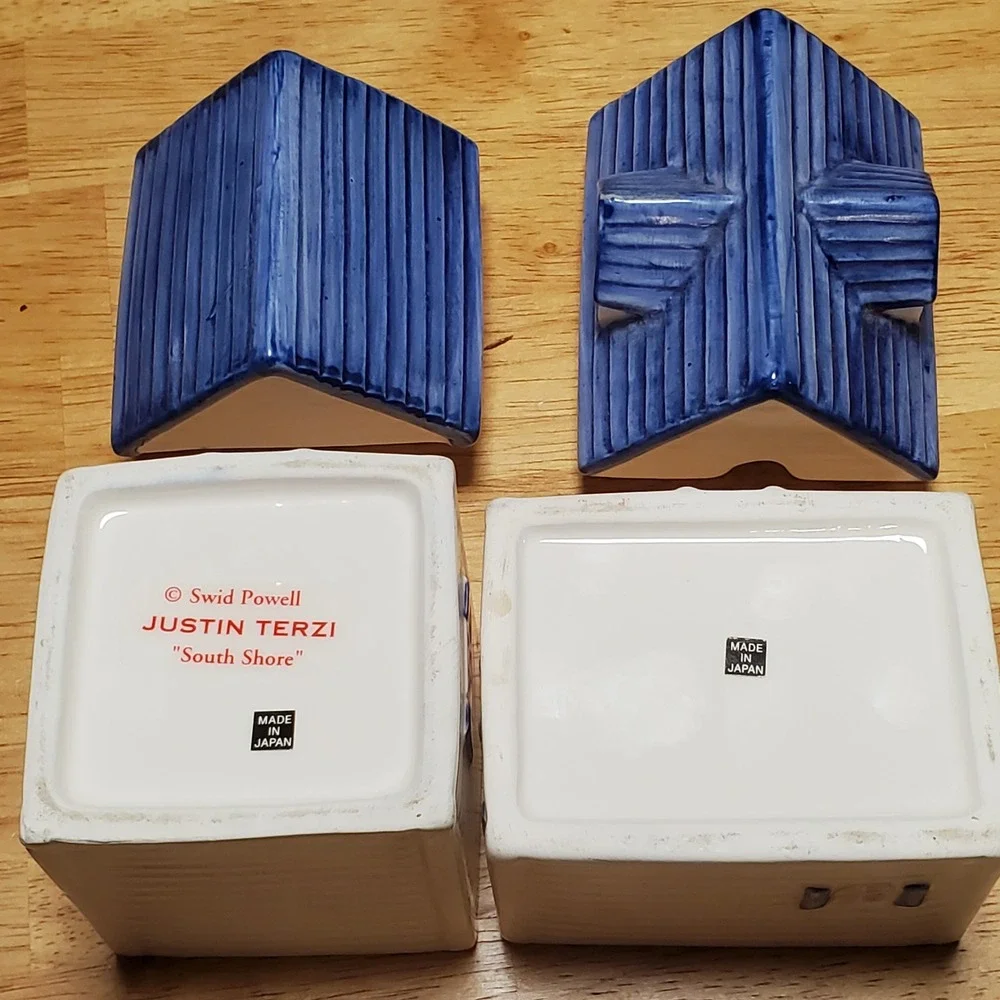 Swid Powell Justin Terzi South Shore Blue Roof Ceramic House cream and sugar set